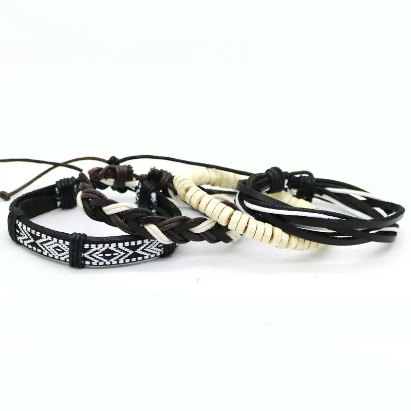2023 HOT 3/4 Pieces 1 Multilayer Woven Leather Bracelet Men's Fashion Jewelery Bead Bracelet Brand Women's Bracelet Pulsera