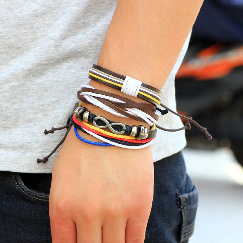 2023 HOT 3/4 Pieces 1 Multilayer Woven Leather Bracelet Men's Fashion Jewelery Bead Bracelet Brand Women's Bracelet Pulsera