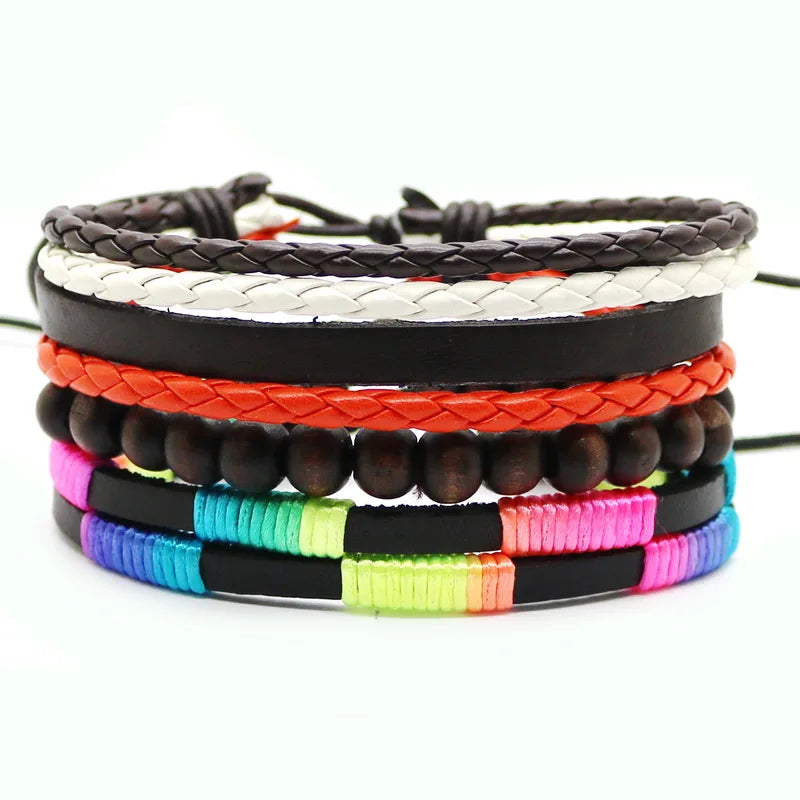 2023 HOT 3/4 Pieces 1 Multilayer Woven Leather Bracelet Men's Fashion Jewelery Bead Bracelet Brand Women's Bracelet Pulsera