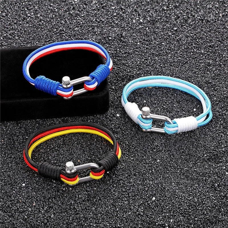 MKENDN New Fashion Country French Flag Sport Camping Parachute Cord Men Women Nautical Survival Rope Chain Bracelet Summer Style