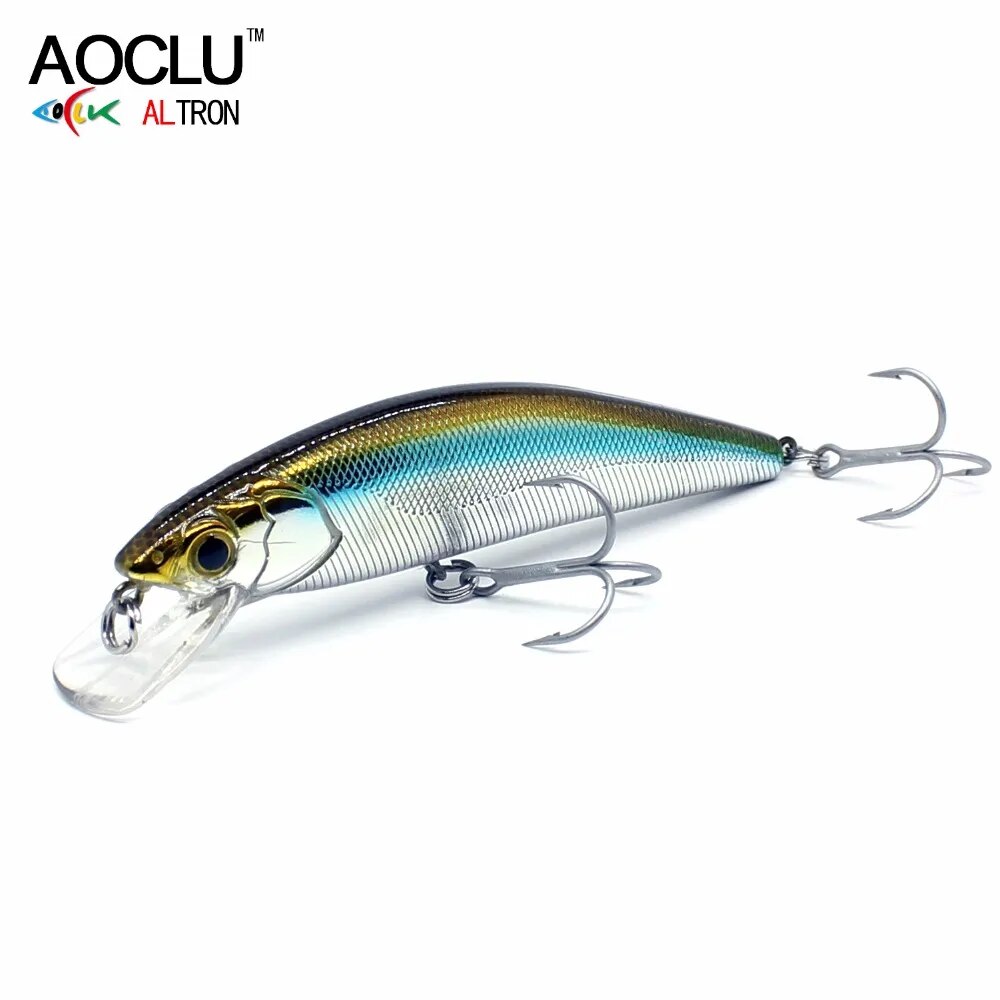 AOCLU Floating Wobbler Jerkbait 95cm 12.3g Diving 1.6m Deep Hard Bait Minnow Crank Lure Bass Yield Fishing VMC Hook Flat Body