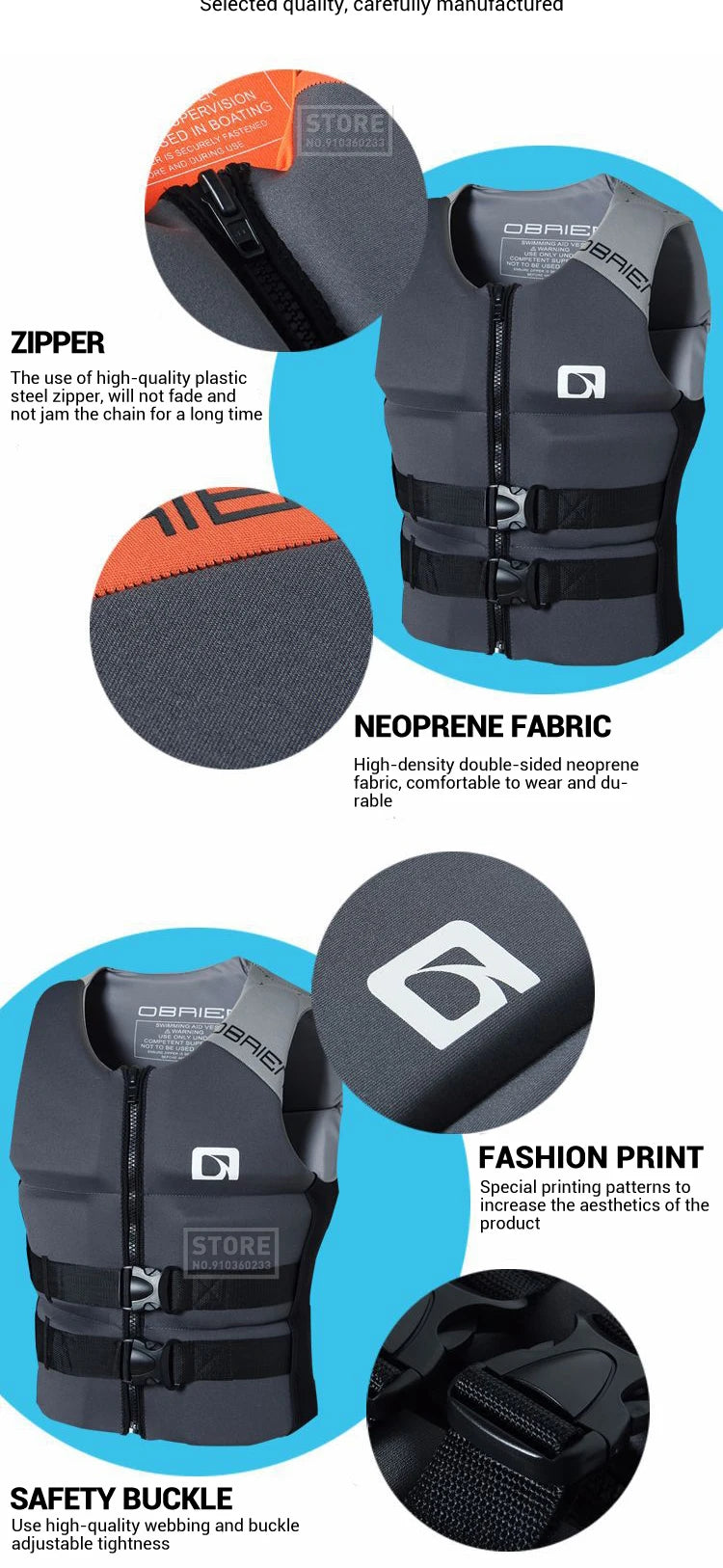 Kayak Life Jacket Adults Surf Life Vest Motorboats jet ski Wake board Raft Rescue Boat Clothing Fishing Vest Swimming Drifting