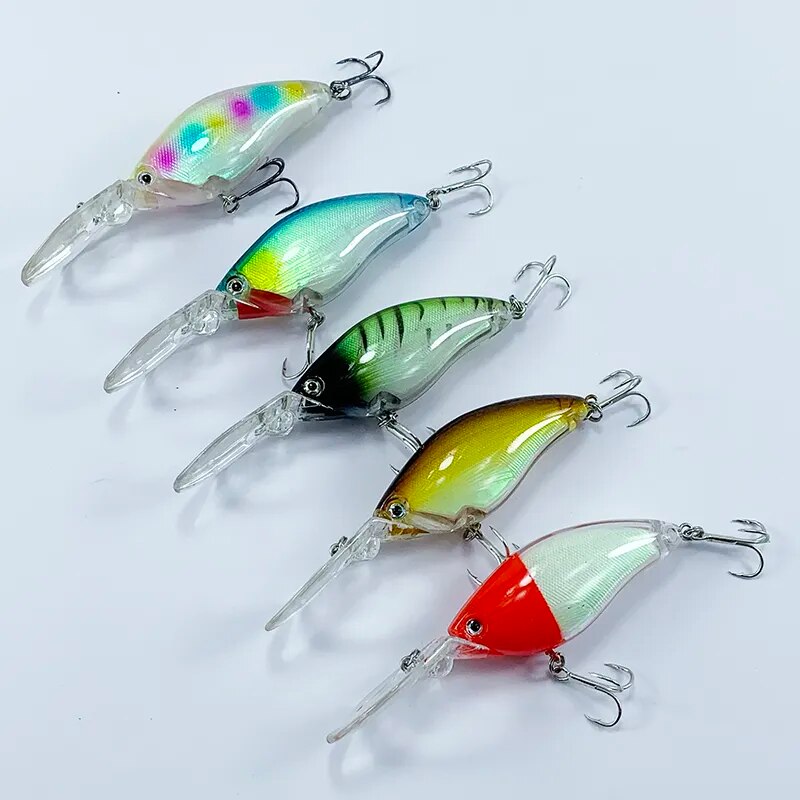 5pcs 18g High Quality Deep Diving Crank Minnow Crankbait Swimbait Long Tongue Trolling Wobblers Big Fish Fishing Lure Bait Set