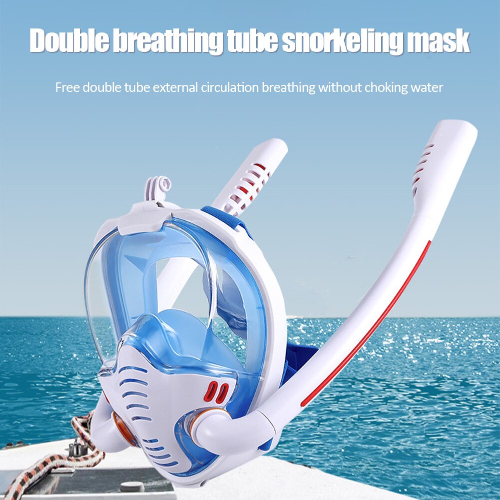 Scuba Diving Mask Double Breathing Tube Respiratory Snorkeling Face Goggles Men Women Waterproof Swimming Equipment