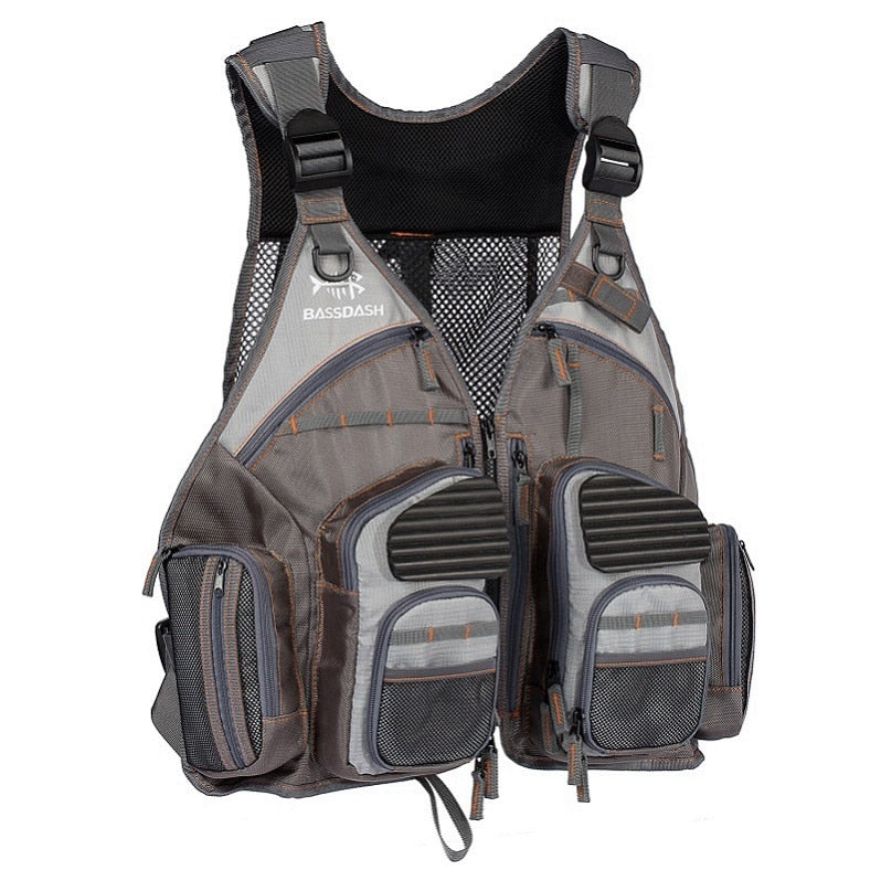 Bassdash colete de pesca respirável esportes ao ar livre natação com mosca colete ajustável equipamento de pesca