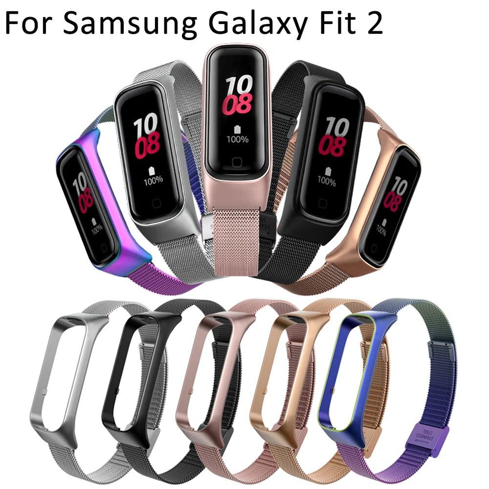 Metal Loop Strap For Samsung Galaxy Fit2 R220 Replacement Wristband Stainless Steel Bracelet For Galaxy Fit 2 Smart Watch Band