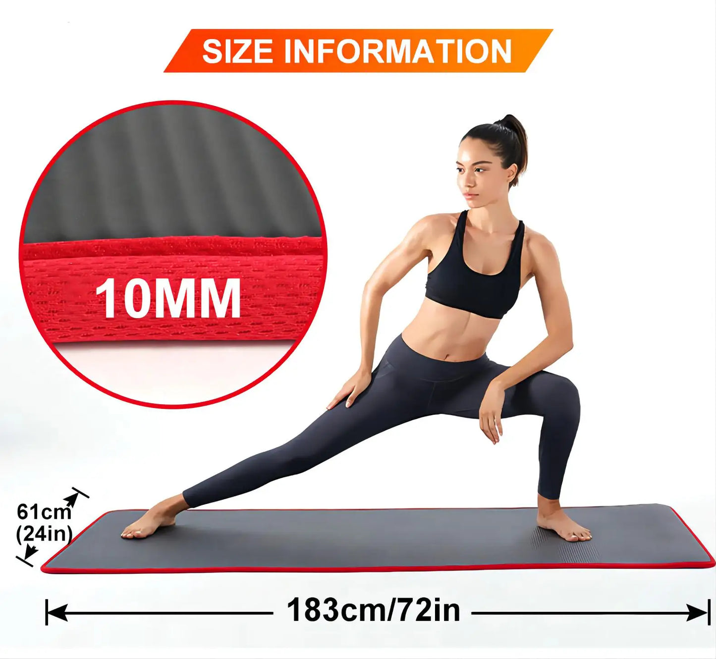 10MM Extra Thick Yoga Mats Non-slip NRB Exercise Mat with Bandages Tasteless Pilates Gym Workout Fitness Mats 183cmx61cm