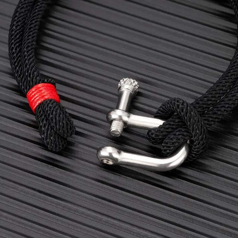 MKENDN Men's Nautical Double Strand Shackle Clasp Survival Bracelet Women Outdoor Camping Rescue Emergency Sailing Rope Jewelry