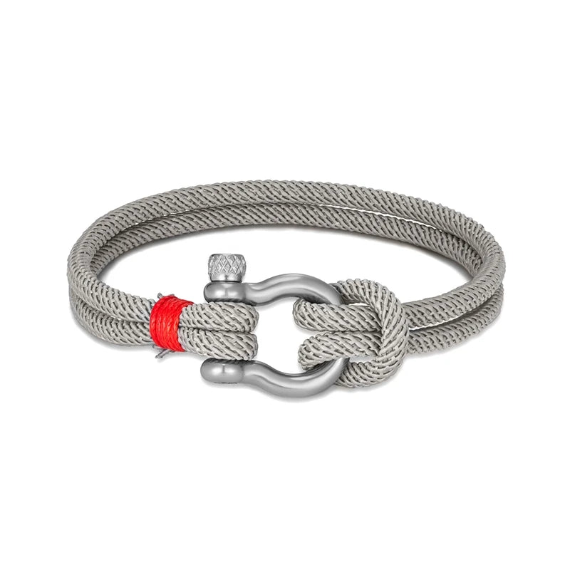 MKENDN Men's Nautical Double Strand Shackle Clasp Survival Bracelet Women Outdoor Camping Rescue Emergency Sailing Rope Jewelry