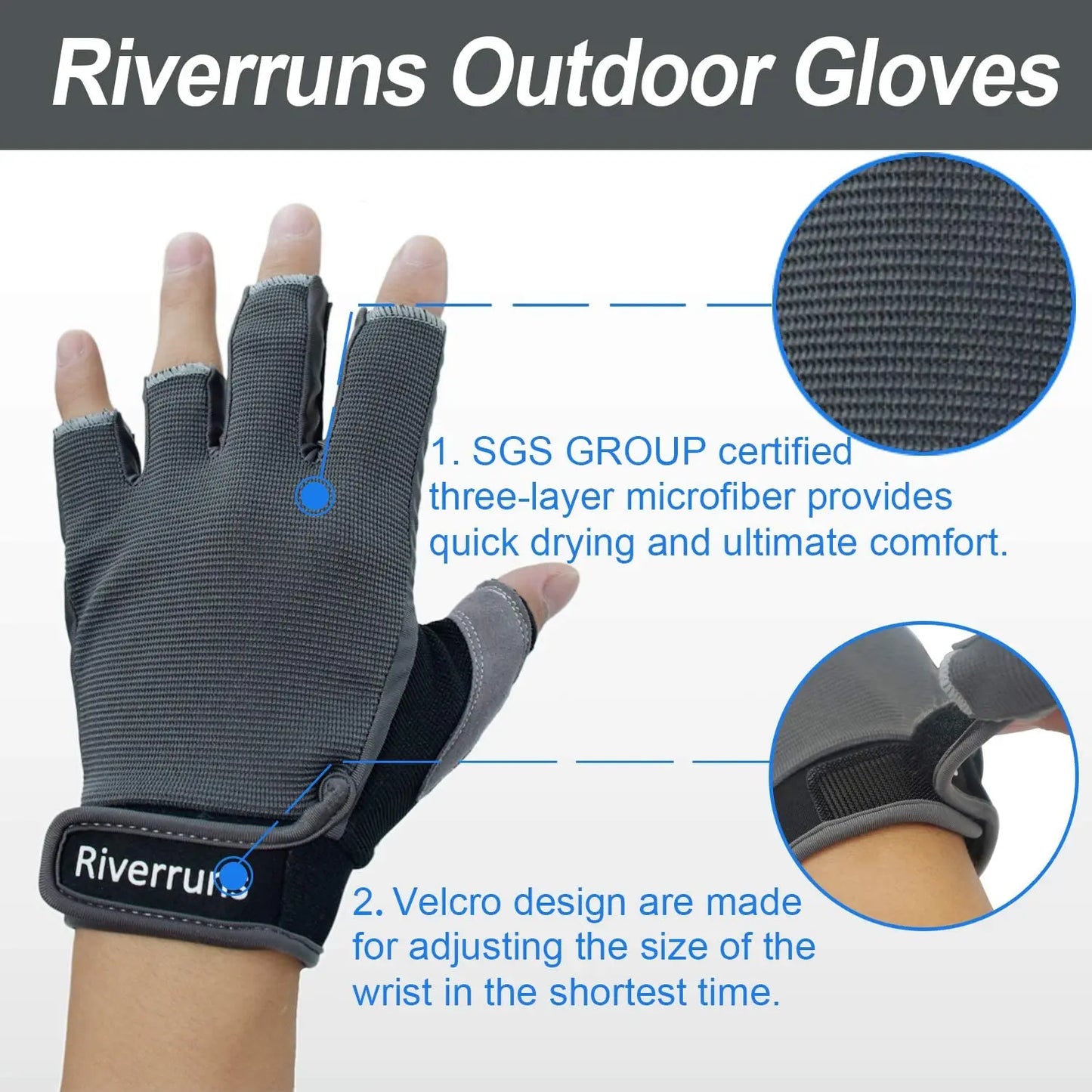 F Aventik Anti Slip Shock Breathable Fingerless Fishing Gloves Sun Protection Outdoor Fishing Sailing Cycling and Hiking gloves