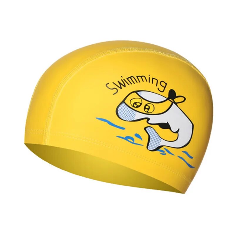 Cartoon Swimming Cap Boys Girls PU Children Waterproof Swimming Caps Kids Swim Pool Hats Ear Protector Colorful Baby Diving Hat