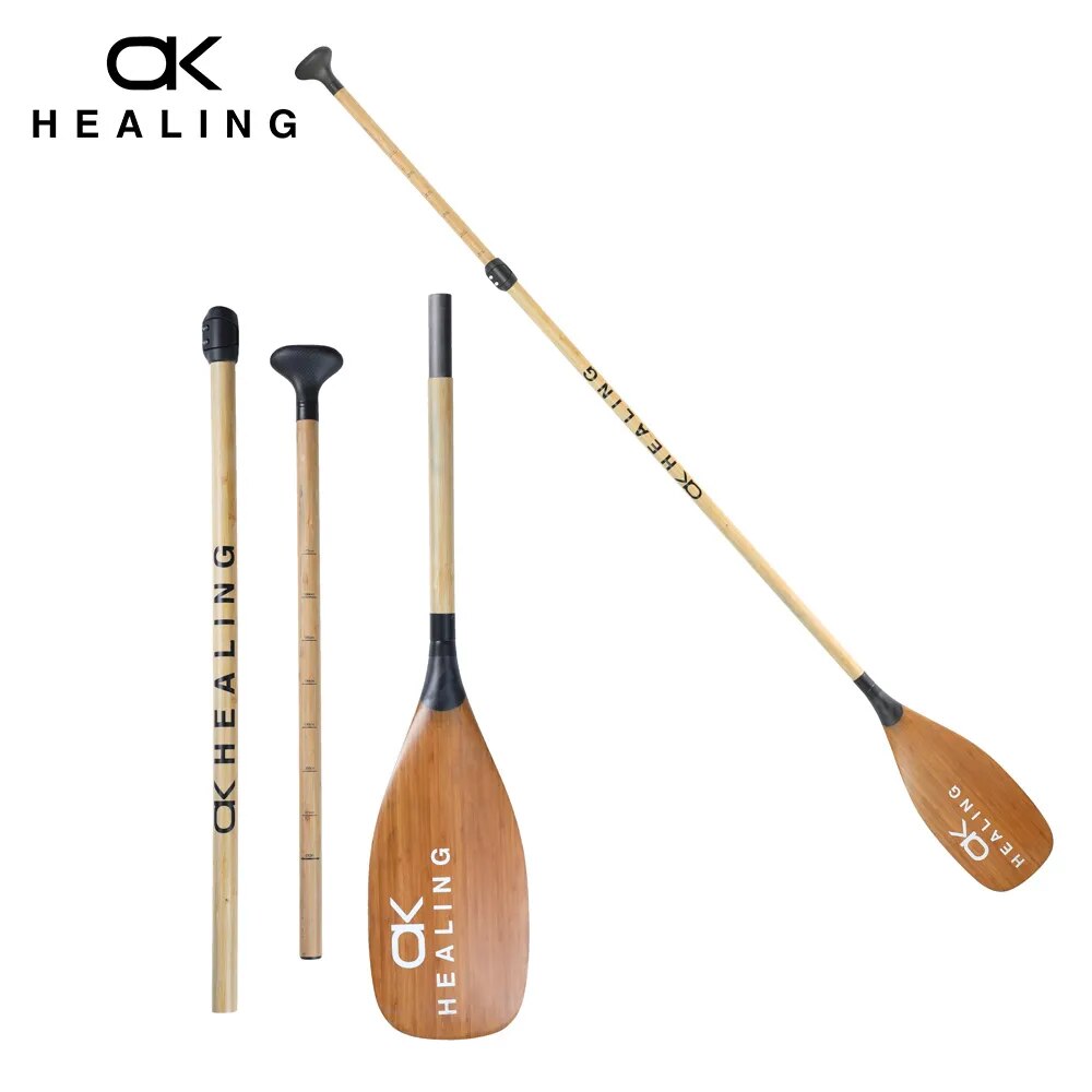 New 3 Pieces SUP Paddle Kayak Boat Stand Up Paddle Board Kayak Boat Paddle For Surfing Surfboard Bamboo Skin Carbon Fiber Shaft