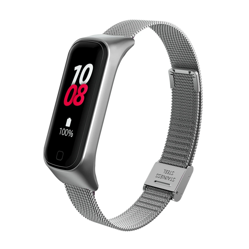 Pulseira de metal para samsung galaxy fit2 r220, pulseira de substituição em aço inoxidável para galaxy fit 2, pulseira de relógio inteligente