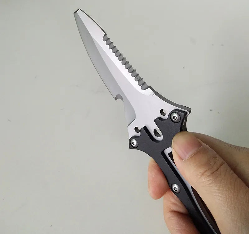 Super classic survival diving knife fixed blade Sharp blade cut the rope hook back serrate nylon sheathed with the rope
