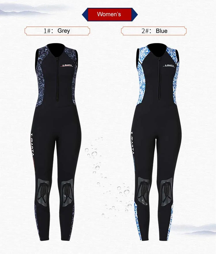 Long Diving Suit for Scuba Diving, Wet Suit, Sleeveless, Front Zip, Swimming, Surfing, Swimming, Sport Farmer John Style, 1.5mm,