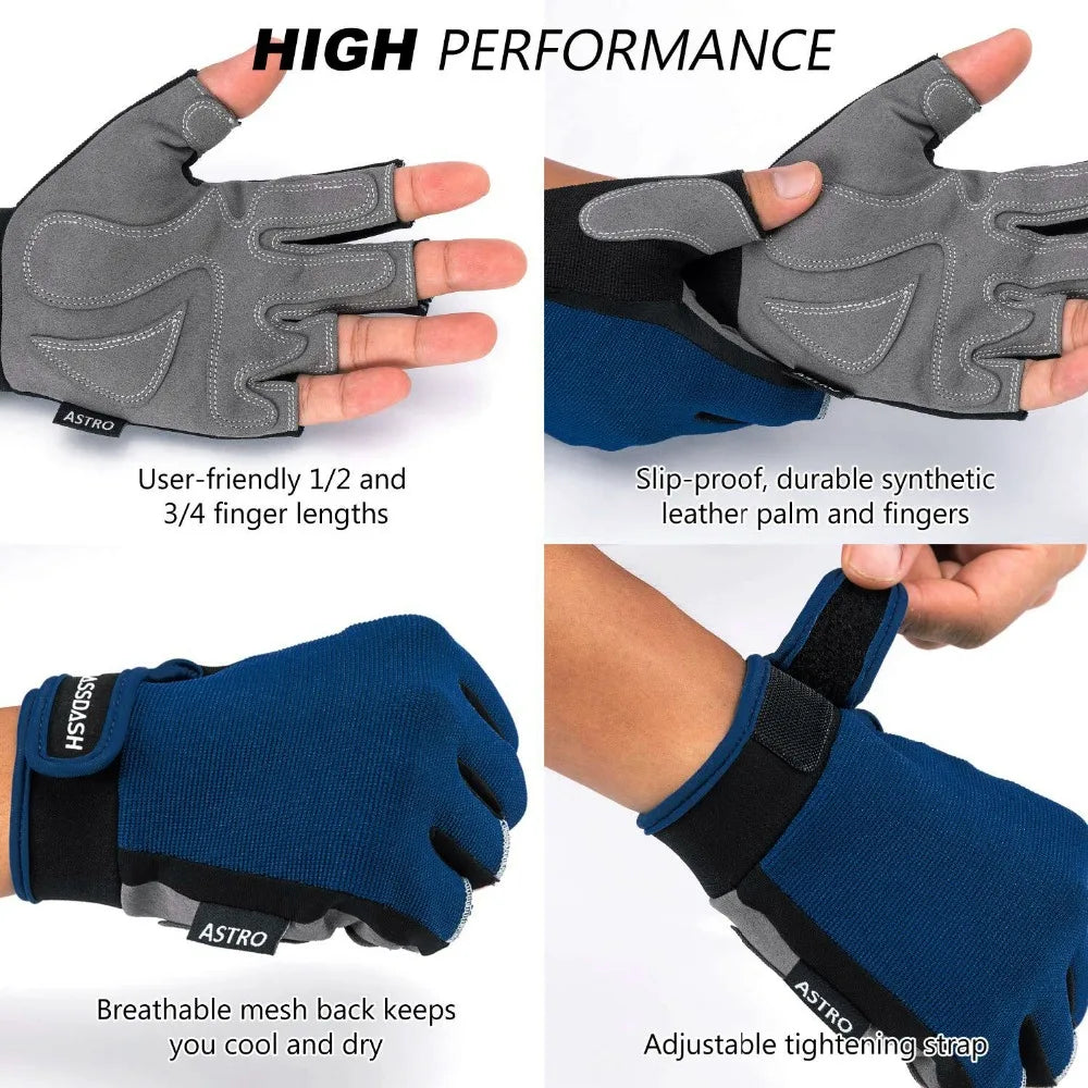 Bassdash Astro Heavy-Duty Sure Grip Fishing Gloves Men's Women's Fingerless Gloves for Game Fishing Kayaking Paddling Sailing