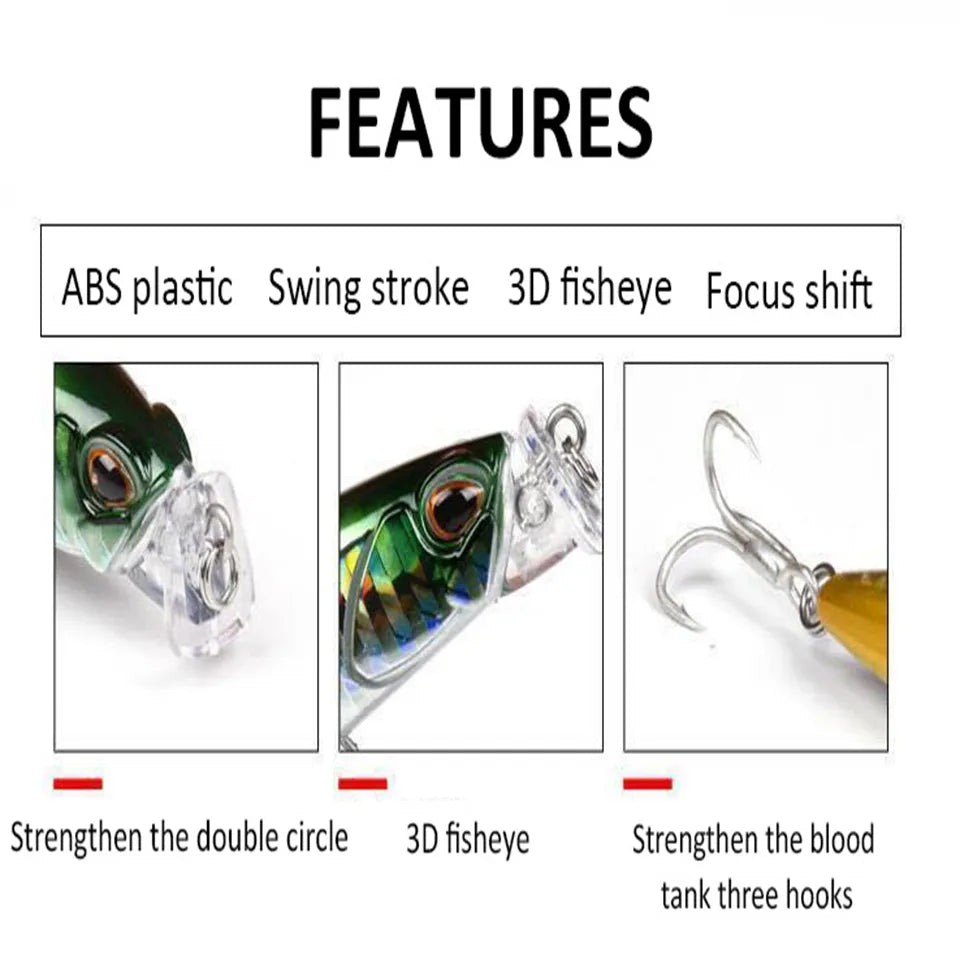 Deep Diving Fishing Lures 10g / 80mm Lifelike Wobblers Crankbait with 8# Hooks Popper