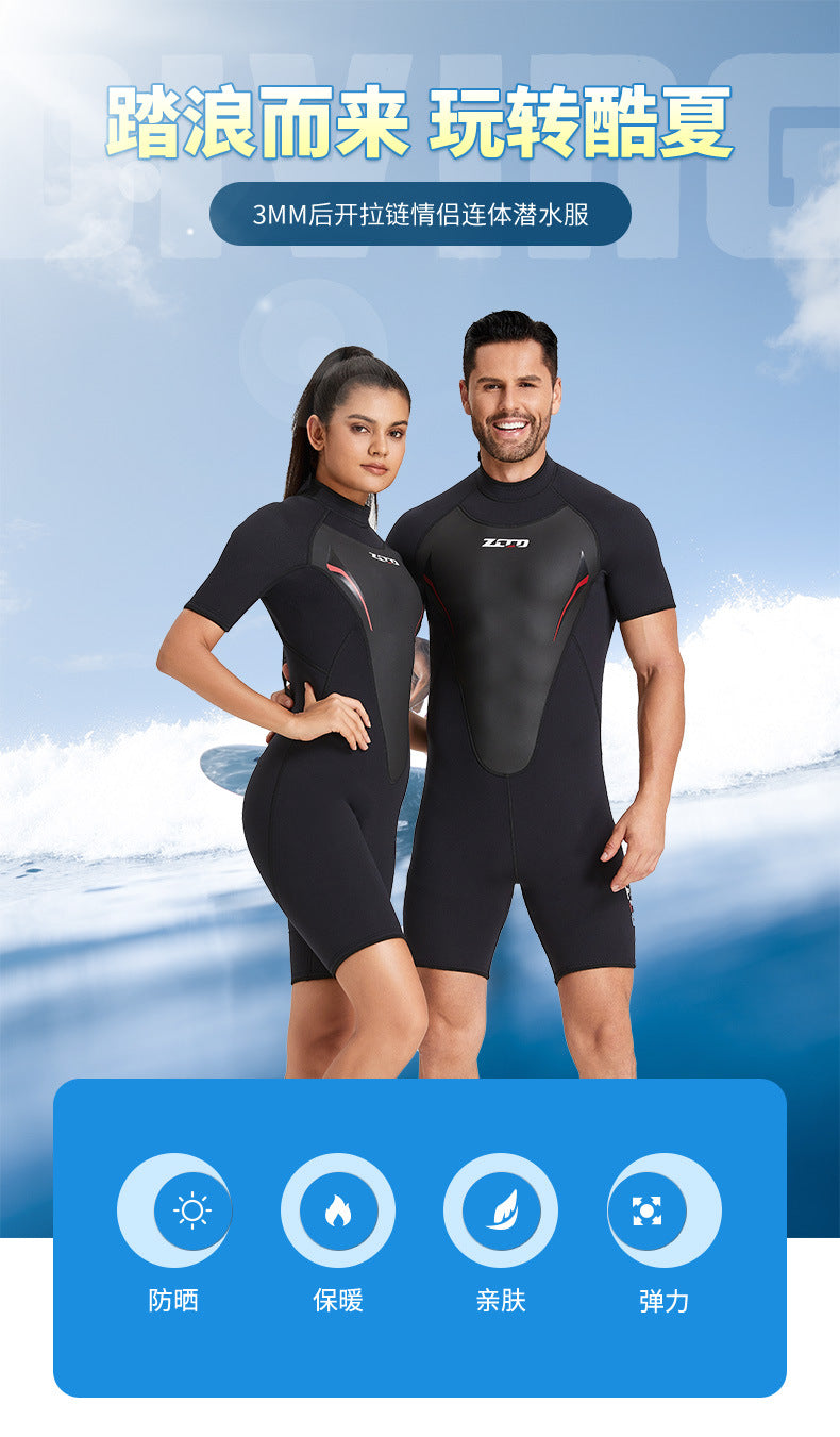 New Wetsuit Neoprene Men Women Surf Suit 3mm Short Sleeve Rash Guards Kitesurf Scuba Diving Suit One-Piece Swimwear Wet Suit