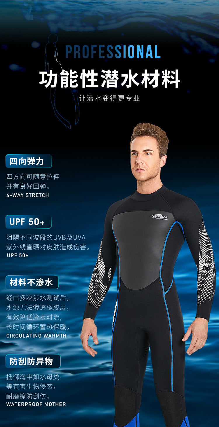 3MM Neoprene One-Piece Thick Warm Wetsuit Men Women Long Sleeved Cold-Proof Surfing Suit Snorkeling Swimming Jellyfish Suit