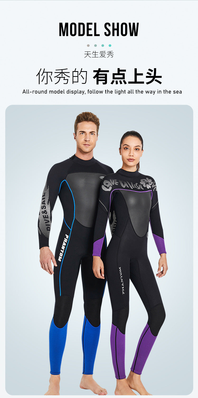 3MM Neoprene One-Piece Thick Warm Wetsuit Men Women Long Sleeved Cold-Proof Surfing Suit Snorkeling Swimming Jellyfish Suit