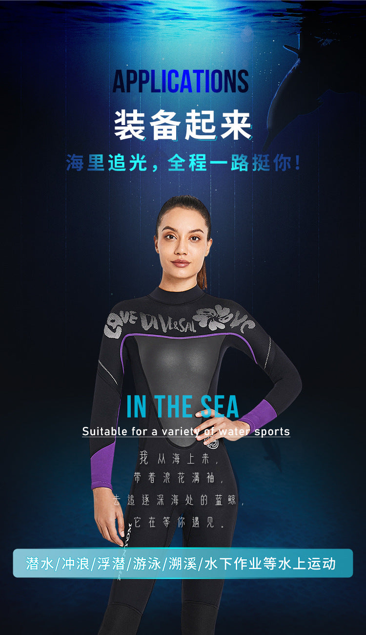 3MM Neoprene One-Piece Thick Warm Wetsuit Men Women Long Sleeved Cold-Proof Surfing Suit Snorkeling Swimming Jellyfish Suit