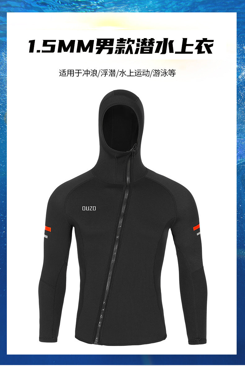 1.5MM Neoprene Wetsuit Top Men Surf Scuba Diving Jacket Underwater Fishing Kitesurf Clothing Wet Suit Diving Top for Water Sport