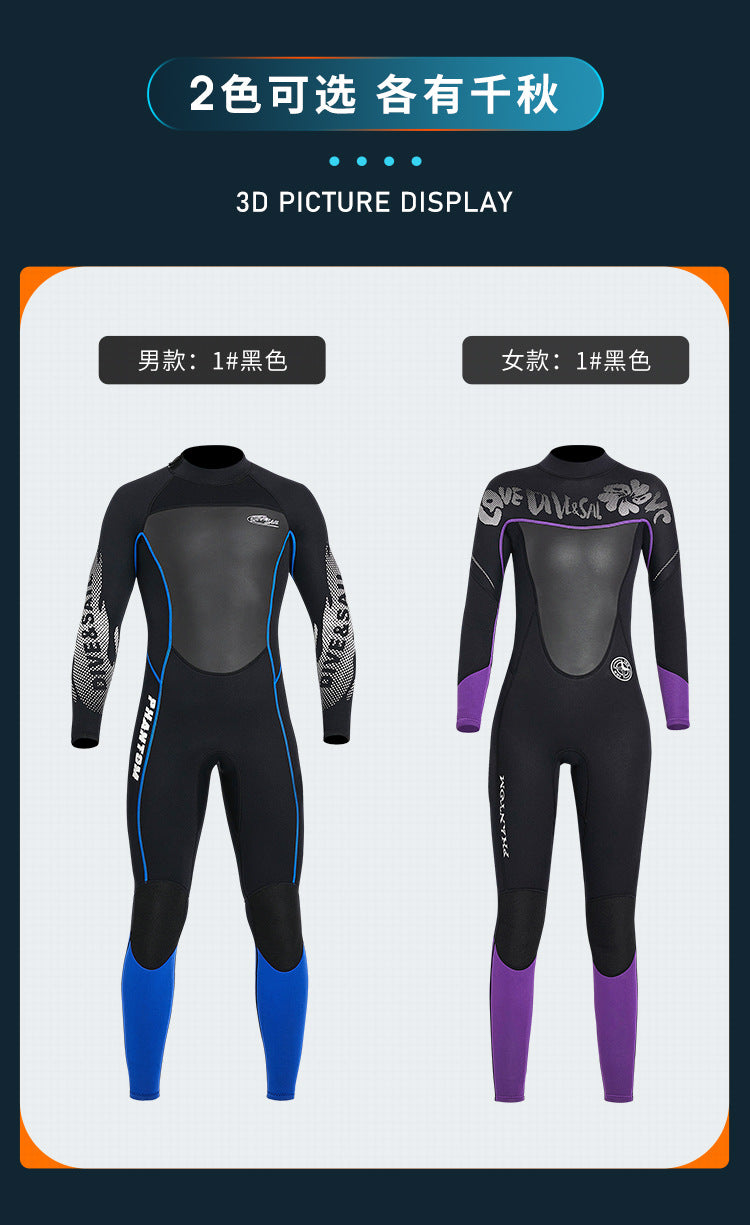 3MM Neoprene One-Piece Thick Warm Wetsuit Men Women Long Sleeved Cold-Proof Surfing Suit Snorkeling Swimming Jellyfish Suit