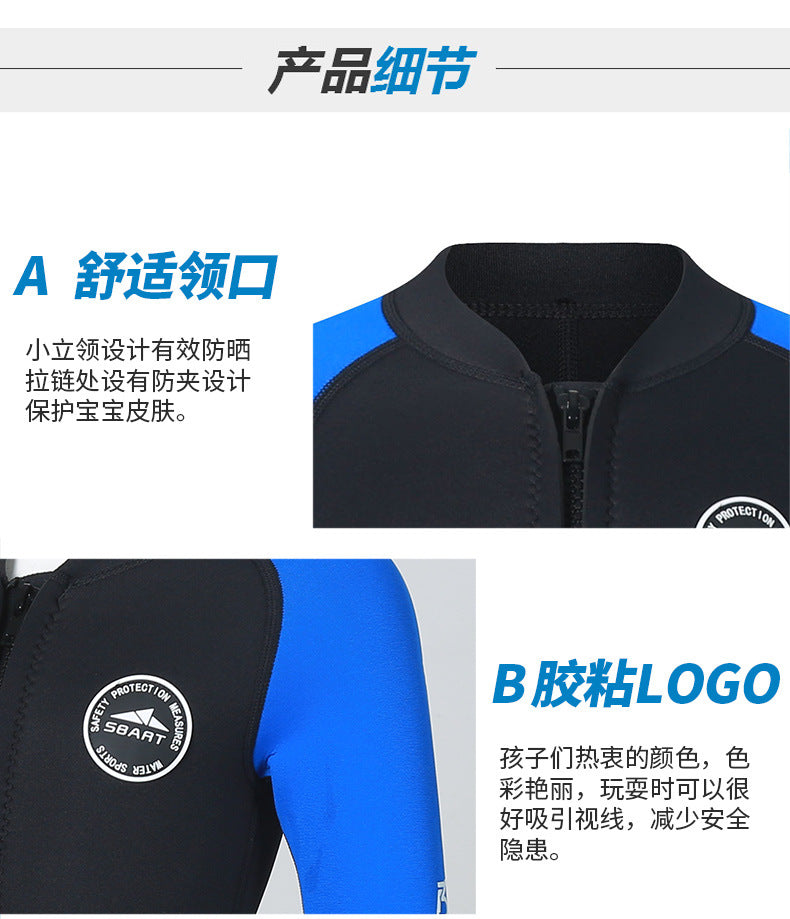 Children Wetsuit 2mm One-Piece Swimsuits Girls Boys Swimwears Underwater Fishing Spearfishing Bathing Diving Kitesurf Surf Suit