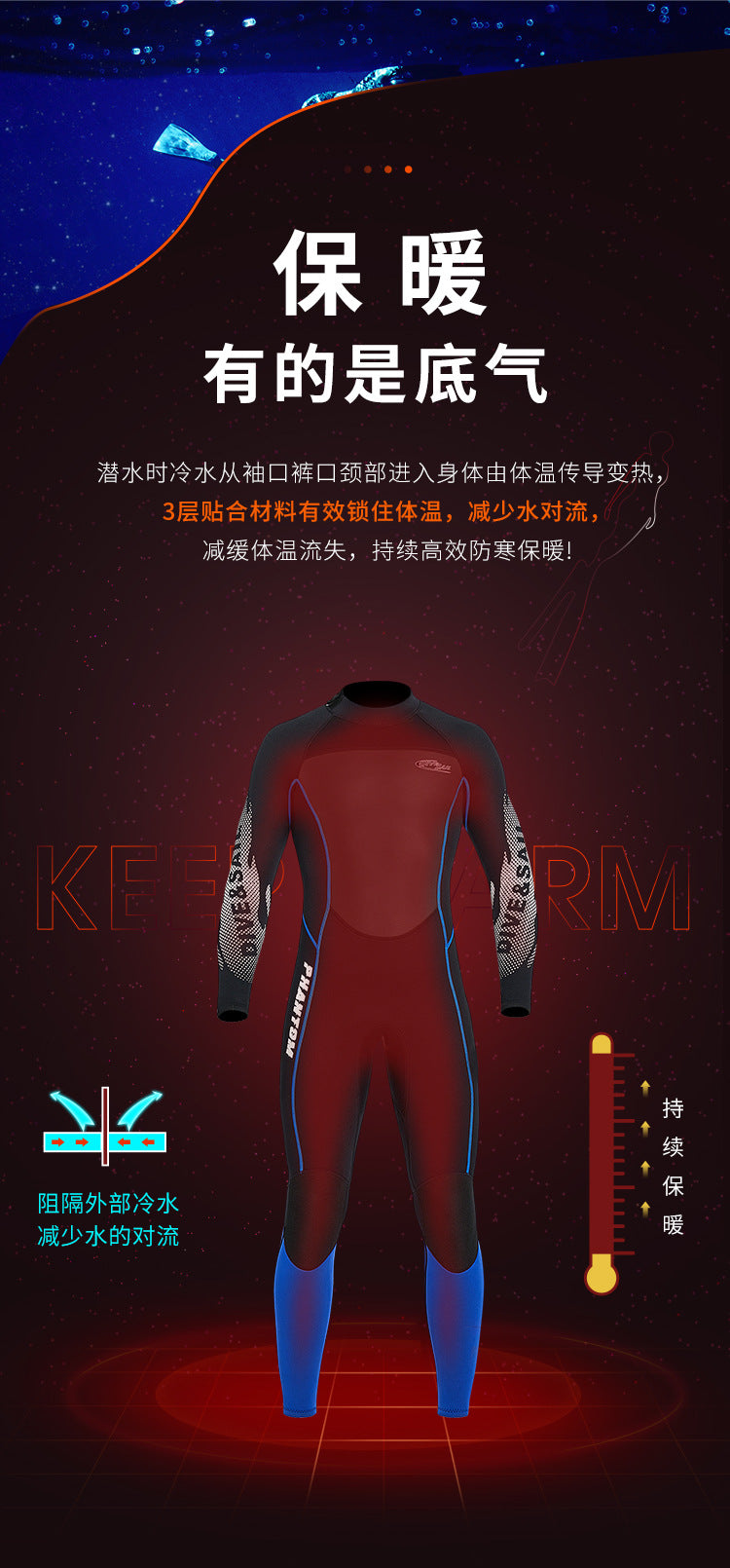 3MM Neoprene One-Piece Thick Warm Wetsuit Men Women Long Sleeved Cold-Proof Surfing Suit Snorkeling Swimming Jellyfish Suit