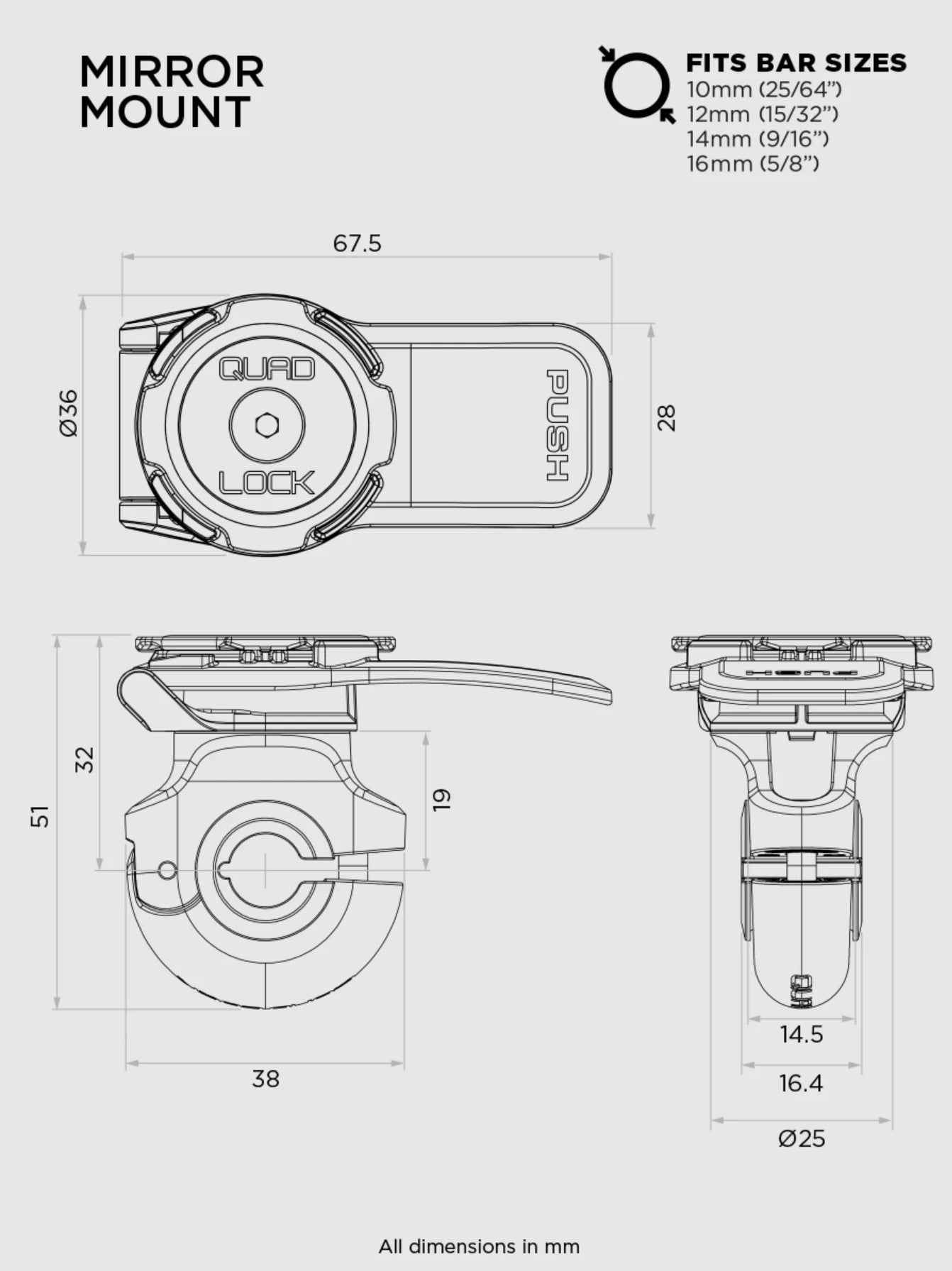 QUAD LOCK Scooter/Motorcycle - Mirror Mount Motor cycle Accessories