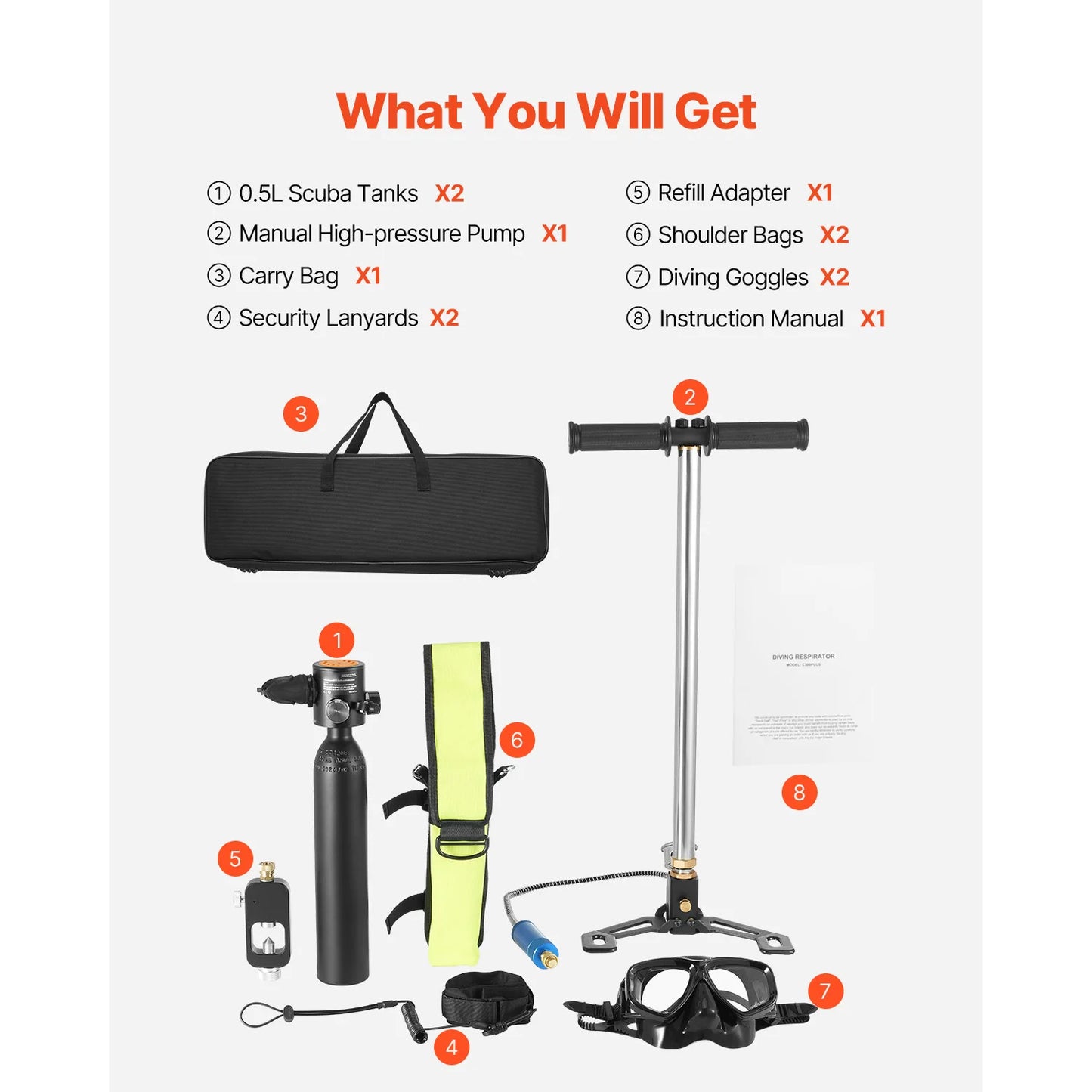 SucceBuy Scuba Tank 0.5 L Portable Diving Tank Diving Oxygen Cylinder Support 5-10 Minutes Underwater Breathing 98.43 ft Depth