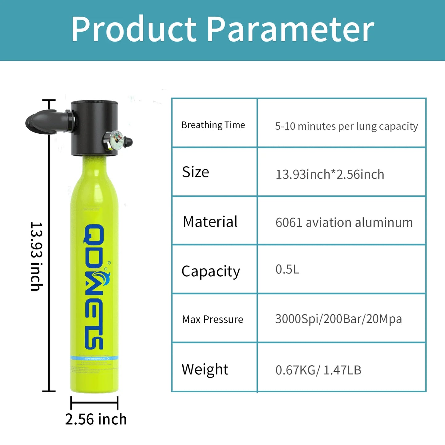 Mini Scuba Tank Diving Equipment 0.5L Outdoor Oxygen Scuba Diving Tank 5-10 Minutes Cylinder Snorkeling Set Hand Pump