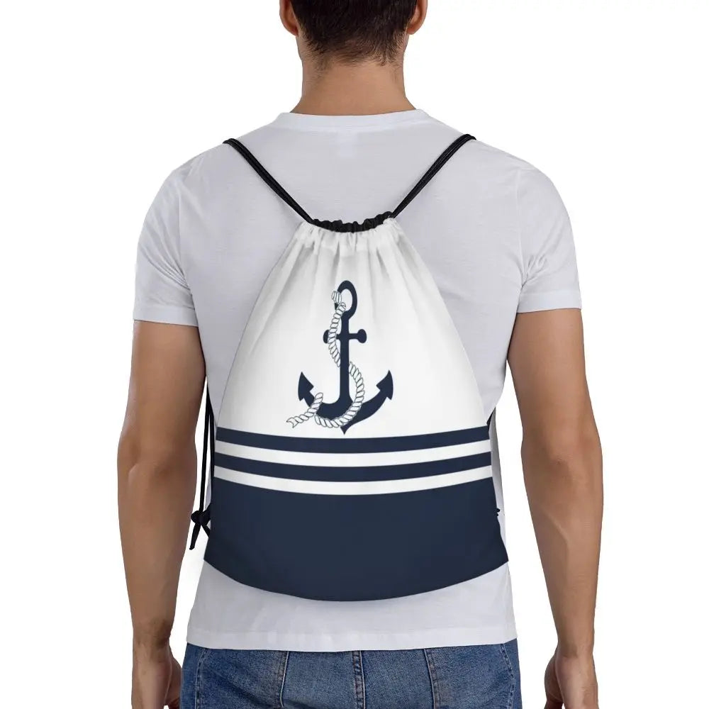 Custom Retro Vintage Nautical Anchor Drawstring Bags Men Women Foldable Gym Sports Sackpack Sailor Training Storage Backpacks