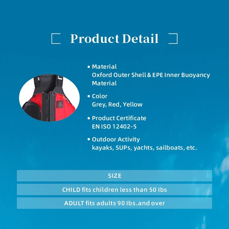 Daiseanuo-Life Jacket for Children Adults, Buoyancy Aids, PFD Kayak, Zipper Pocket, Sailing, Rafting, Sailing, Buoyancy, New, 50