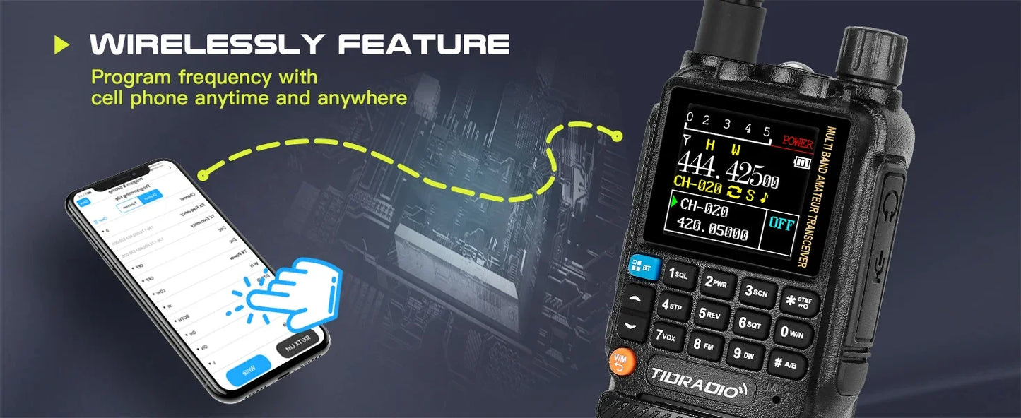 TIDRADIO H3 Long Range Walkie Talkie Phone APP Wireless Programming Air Band Ham Two Way Radio USB Type-C Programming &Charge