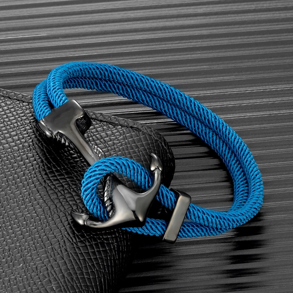 MKENDN Anchor Bracelets Men Double Strand Nautical Survival Rope Paracord Bracelet Women Black Stainless Steel Navy Sport Buckle