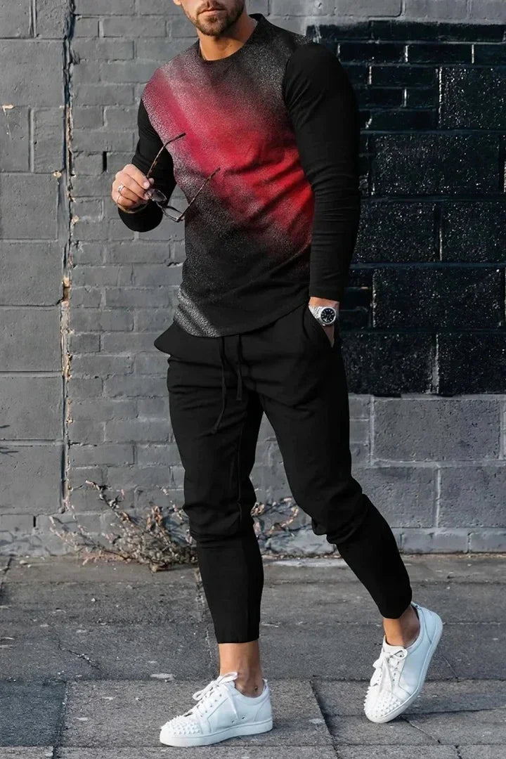 Men's Long Sleeve T-shirts and Pants Two Piece Black Classic Geometry 3D Printed Men's Sets Casual Suit nike tech fleece