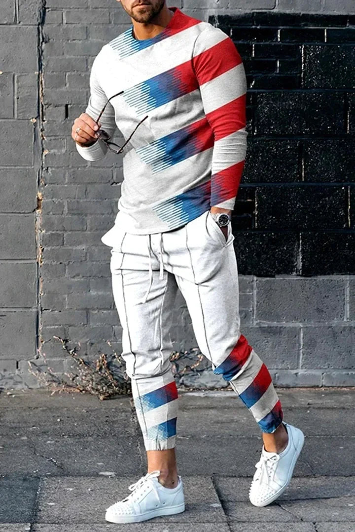 Men's Long Sleeve T-shirts and Pants Two Piece Black Classic Geometry 3D Printed Men's Sets Casual Suit nike tech fleece