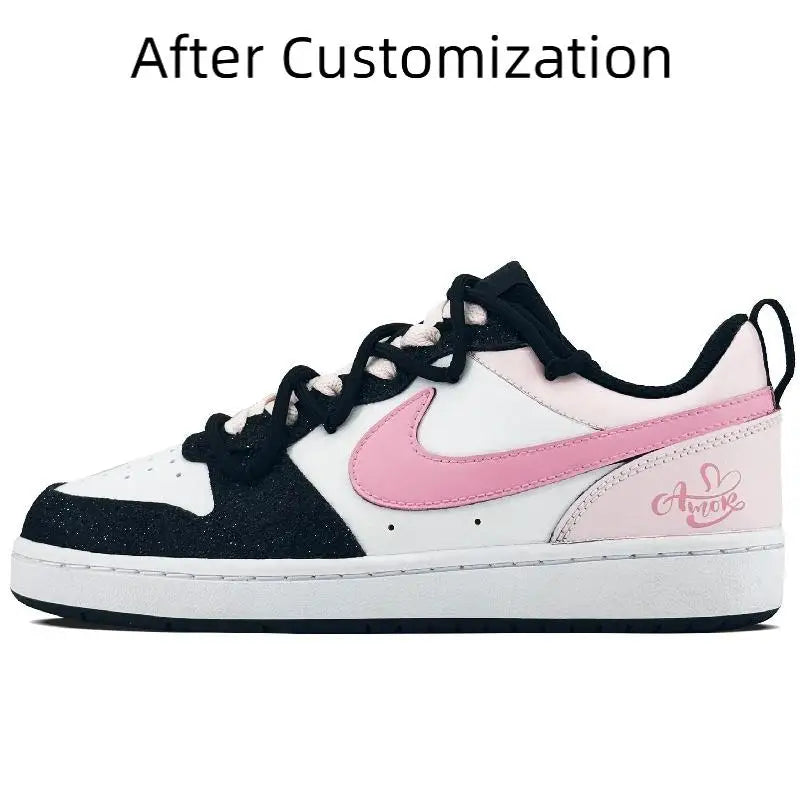 【Customize】Nike Court Borough Skateboarding Shoes Women's Low-top Black/peach Powder Sneakers shoes BQ5448-115