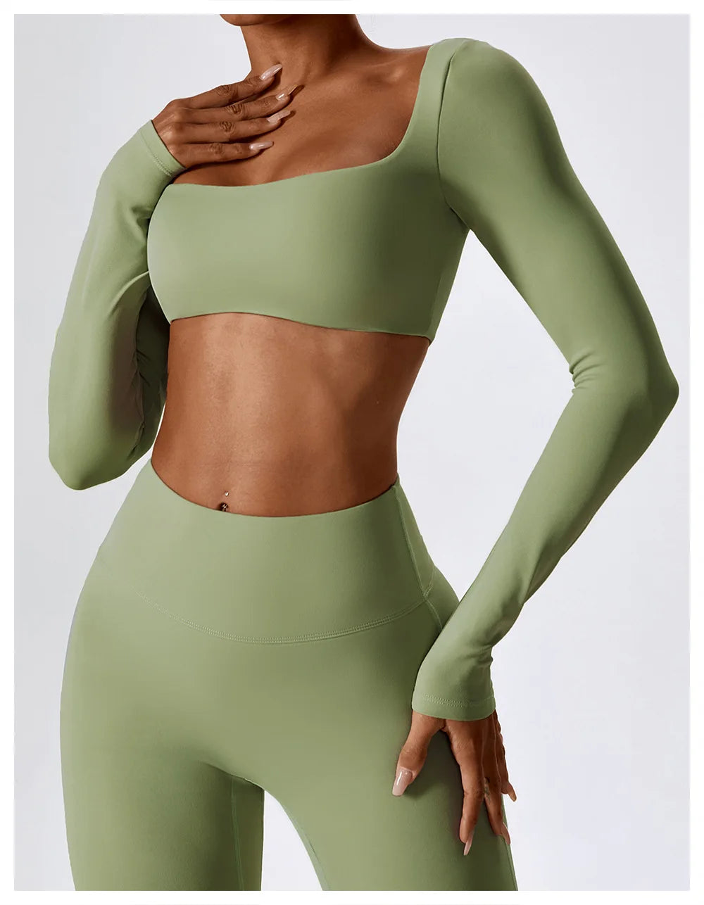 Women Workout Crop T Shirt Top Quick Dry Padded Sports Long Sleeve Gym Crop Tops Fitness Running Push Up Yoga Top