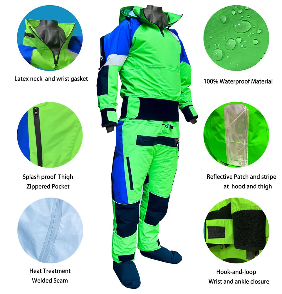 Hooded Kayak Dry Suit Paddling Drysuit with Comfortable Knee and Seat Pads Survival Clothing for Men in Cold Water Swimming Suit