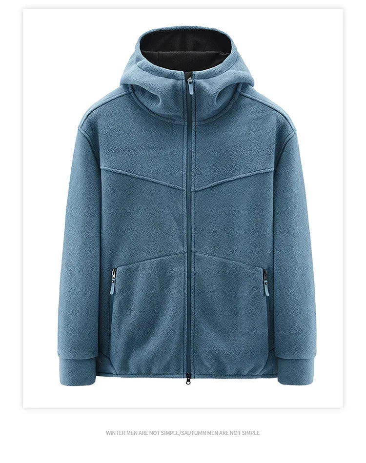 Autumn 2023 New Fleece Warm Coat Men Spring Windproof Casual Slim Jacket Men Hooded Polar Fleece Jacket Men Clothing