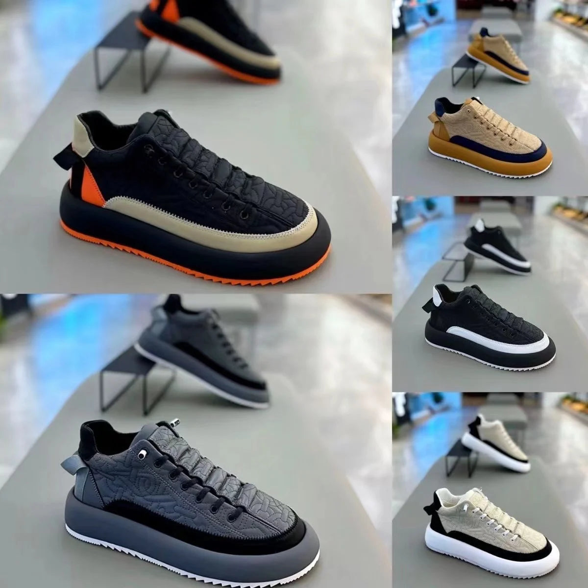 Men Chunky Sneakers Shoes Tennis Sports Slip-On Color Block Height Increased Skateboarding Walking Shoes Casual Shoes for Male