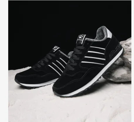 Autumn Men Sneakers Natural Pig Skin Material Male Trainers Outdoor Stylish Shoes Lace-up Flats Non-slip Rubber Sole Blue Grey