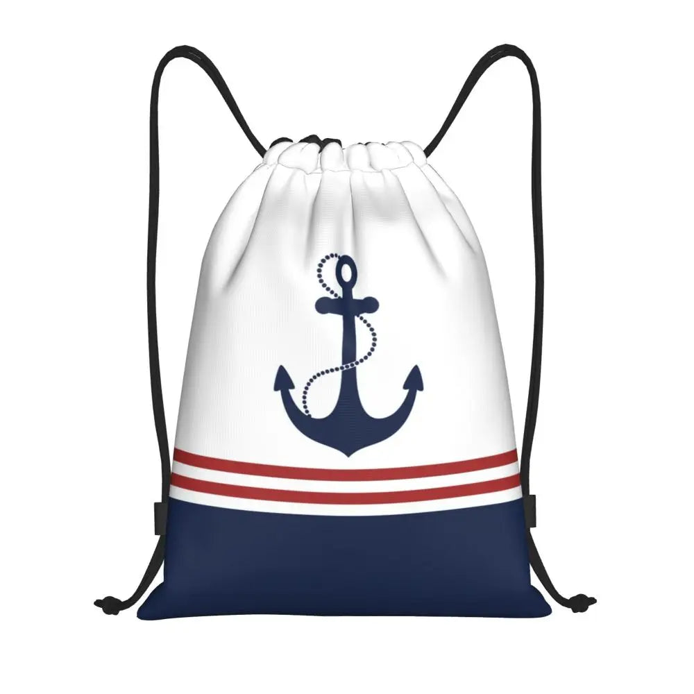 Custom Retro Vintage Nautical Anchor Drawstring Bags Men Women Foldable Gym Sports Sackpack Sailor Training Storage Backpacks
