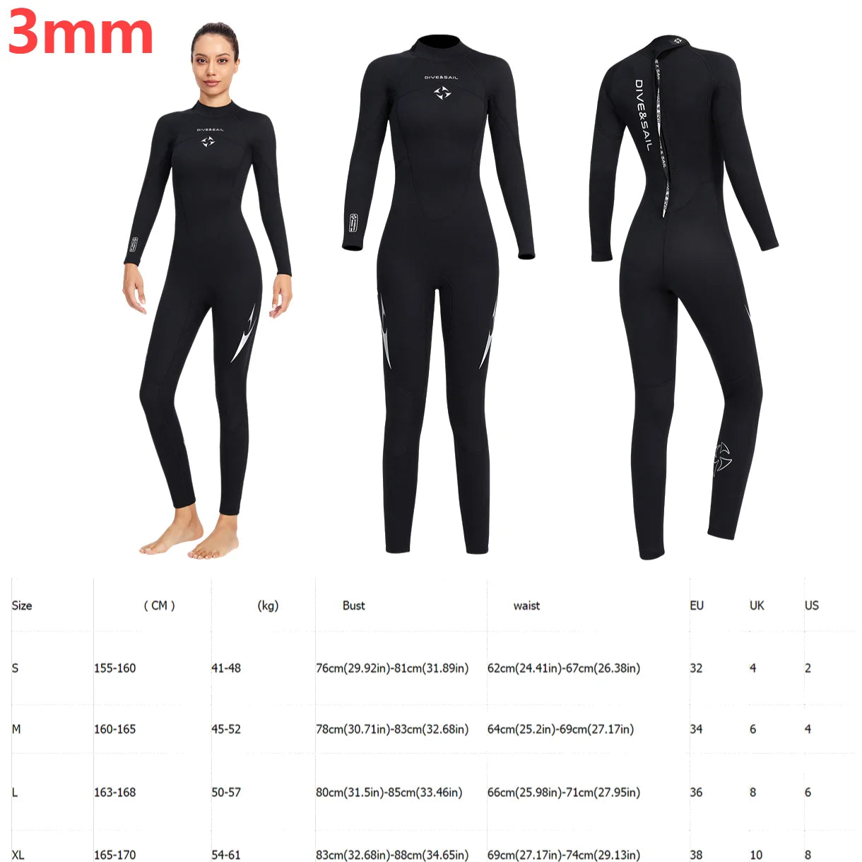 3mm Neoprene Wetsuits Full Body Women Diving Suits Scuba Snorkeling Surfing Water Sports Keep Warm Long Sleeve Diving Clothing