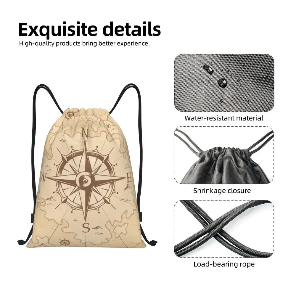 Custom Anchor And Navy Blue Stripes Drawstring Backpack Women Men Gym Sport Sackpack Portable Nautical Sailor Shopping Bag Sack