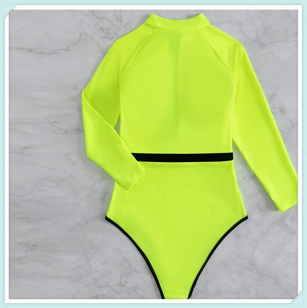 Solid Diving Clothes 2023 Women Zipper One Piece Bathers Bathing Swimming Swim Suit Female Long Sleeve Swimwear Surf Swimsuit
