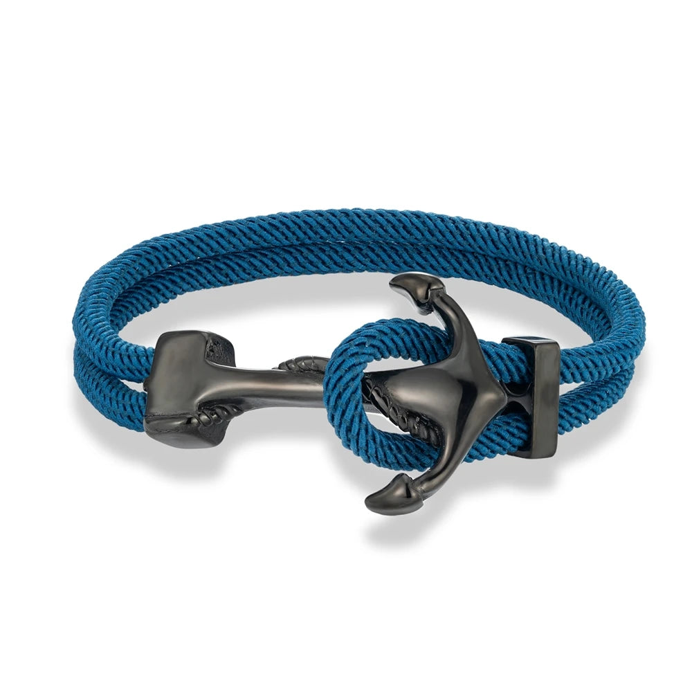 MKENDN Anchor Bracelets Men Double Strand Nautical Survival Rope Paracord Bracelet Women Black Stainless Steel Navy Sport Buckle