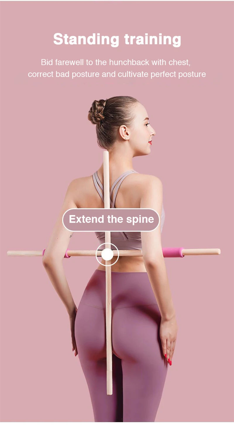 Body Sculpting Home Fitness Wooden Yoga Pole Open Shoulder Beauty Back Posture Corrector Multipurpose Pranayama Stick for Dance